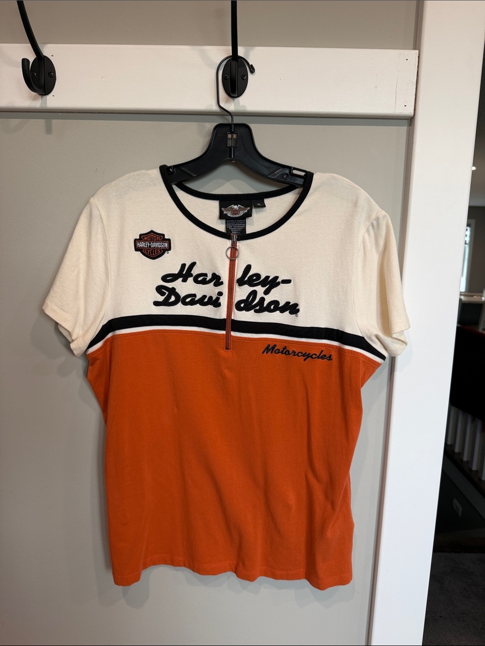 Harley-Davidson Orange and Cream Short-Sleeve Zip Polo Tee